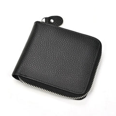Men's Cow Leather Wallet Short Purse Zipper Money Bag