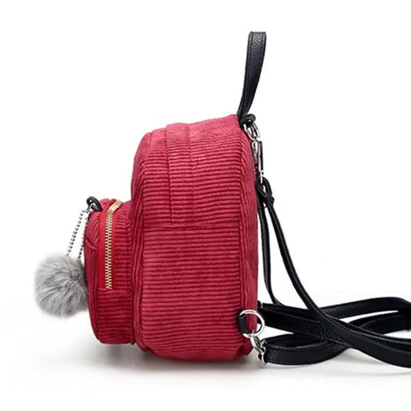 Corduroy Small School Backpack for Women Teens Girls