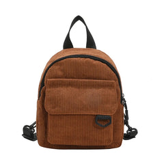Corduroy Backpack Mini Rucksack Double Shoulder Bag for Travel