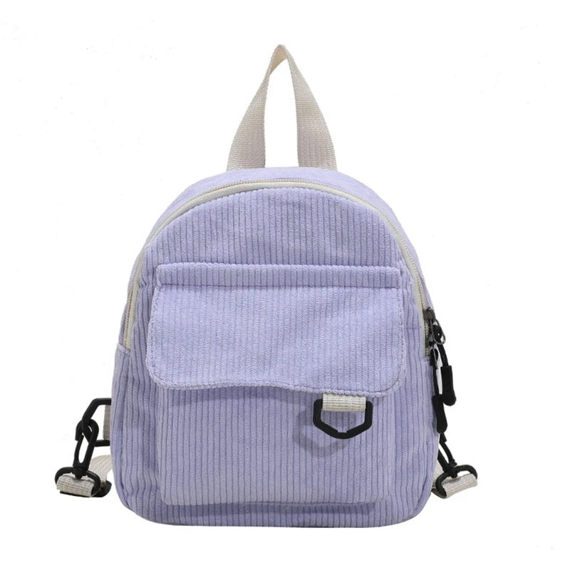 Corduroy Backpack Mini Rucksack Double Shoulder Bag for Travel