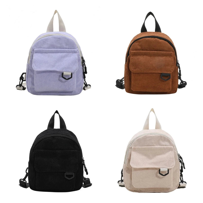 Corduroy Backpack Mini Rucksack Double Shoulder Bag for Travel