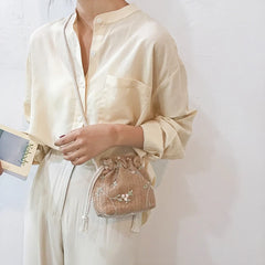Straw Woven Flower Embroidery Shoulder Bag for Women