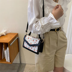 Small Square Women Shoulder Crossbody Bag Cherry Pattern Female