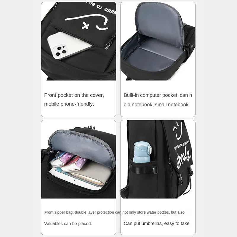 Smiley Women Backpack School Bag Waterproof Travel Backpacks