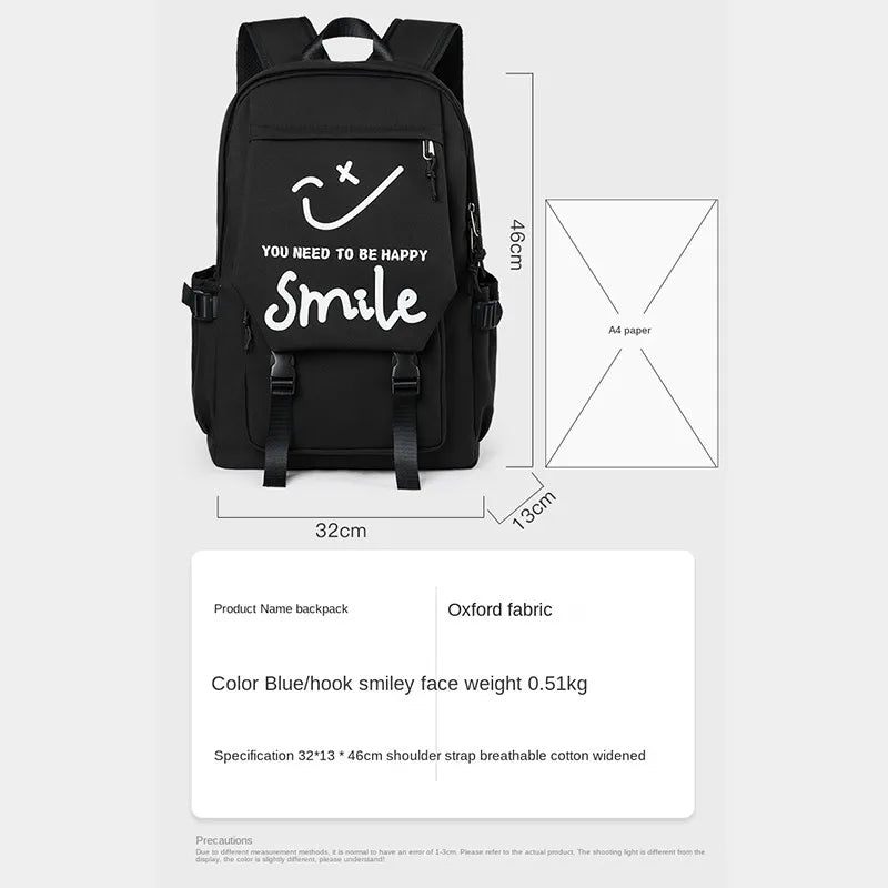 Smiley Women Backpack School Bag Waterproof Travel Backpacks