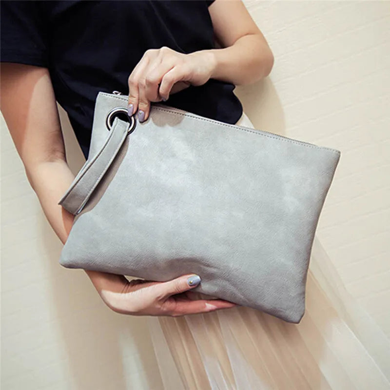 Leather Envelope Clutch Bag for Women Evening Zipper Handbag