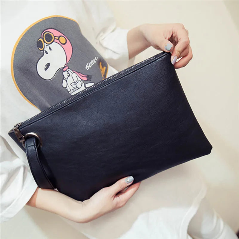 Leather Envelope Clutch Bag for Women Evening Zipper Handbag