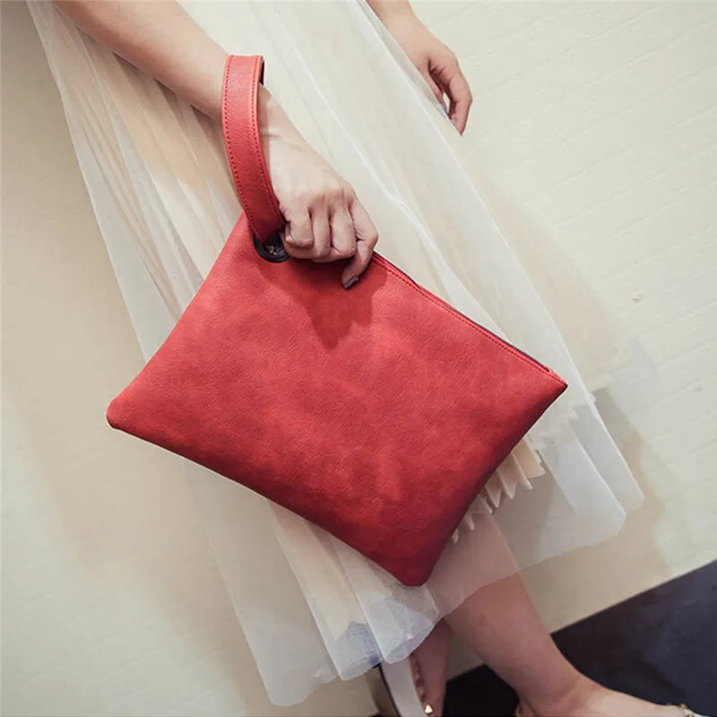 Leather Envelope Clutch Bag for Women Evening Zipper Handbag