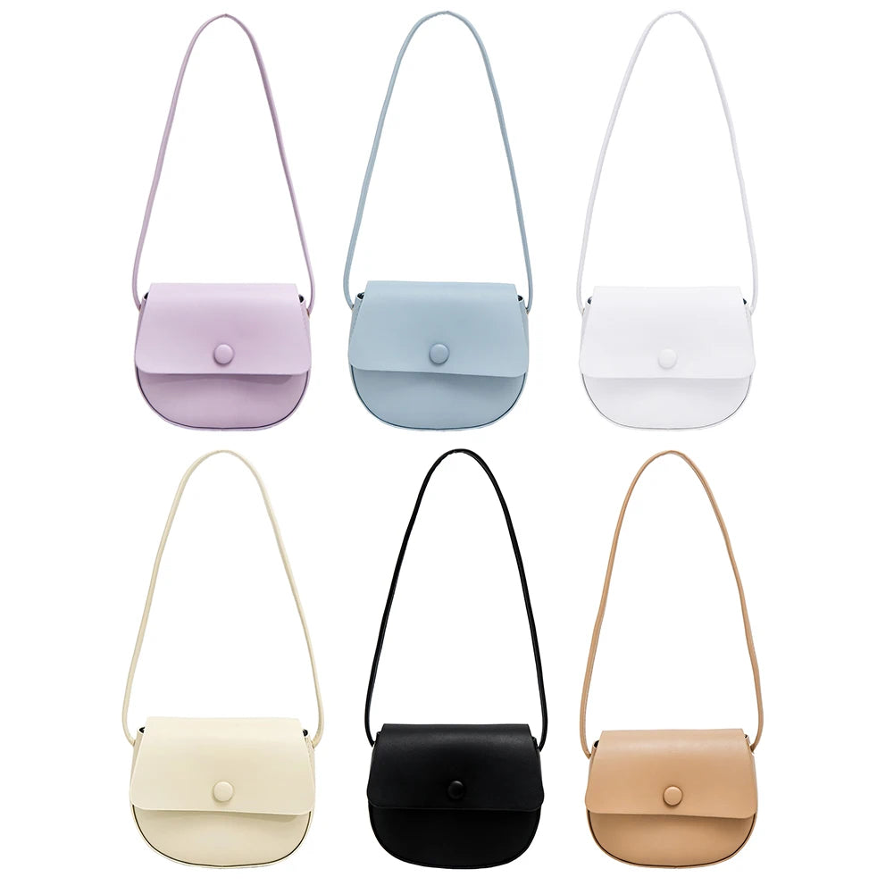 Solid Leather Women Saddle Bag Flap Small Shoulder Purse Handbags
