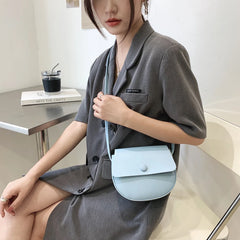 Solid Leather Women Saddle Bag Flap Small Shoulder Purse Handbags