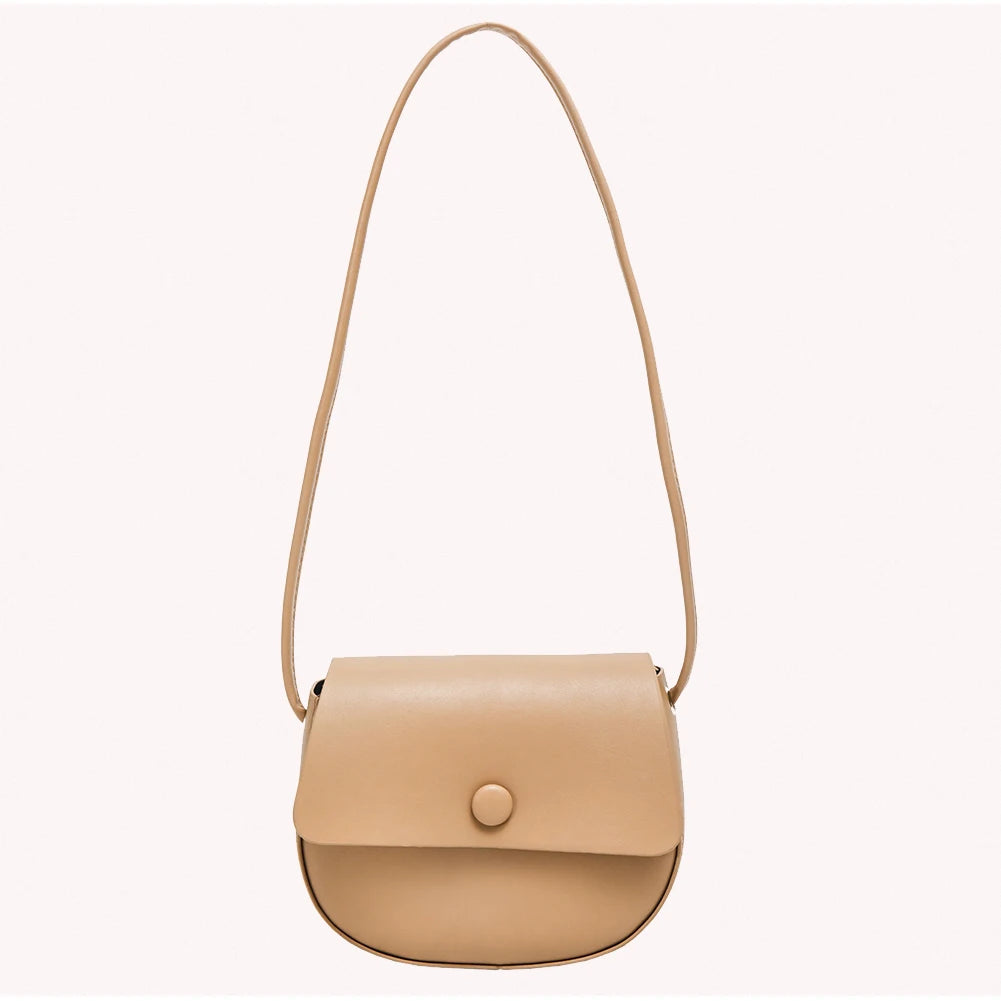 Solid Leather Women Saddle Bag Flap Small Shoulder Purse Handbags