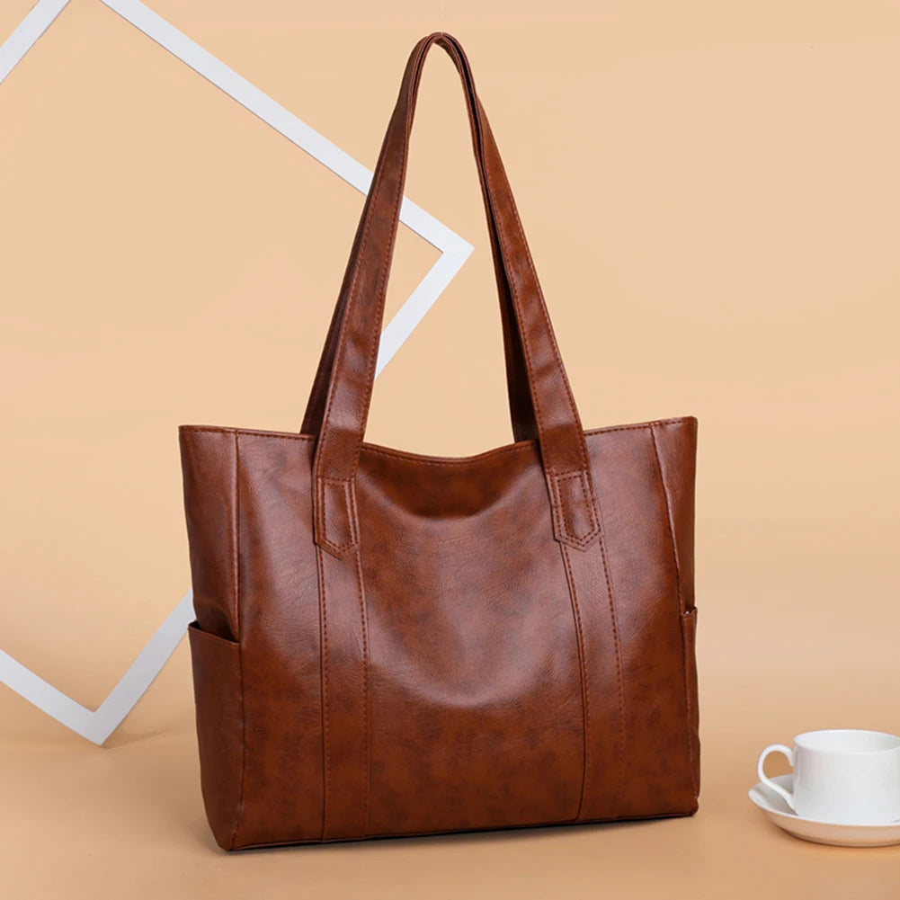 Solid Top-handle Bag PU Leather Shoulder Bags Satchel Street Handbag