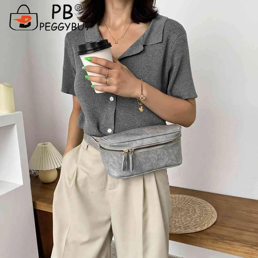 Women PU Leather Zipper Waist Bag Casual Shoulder Crossbody Pack