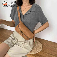Women PU Leather Zipper Waist Bag Casual Shoulder Crossbody Pack
