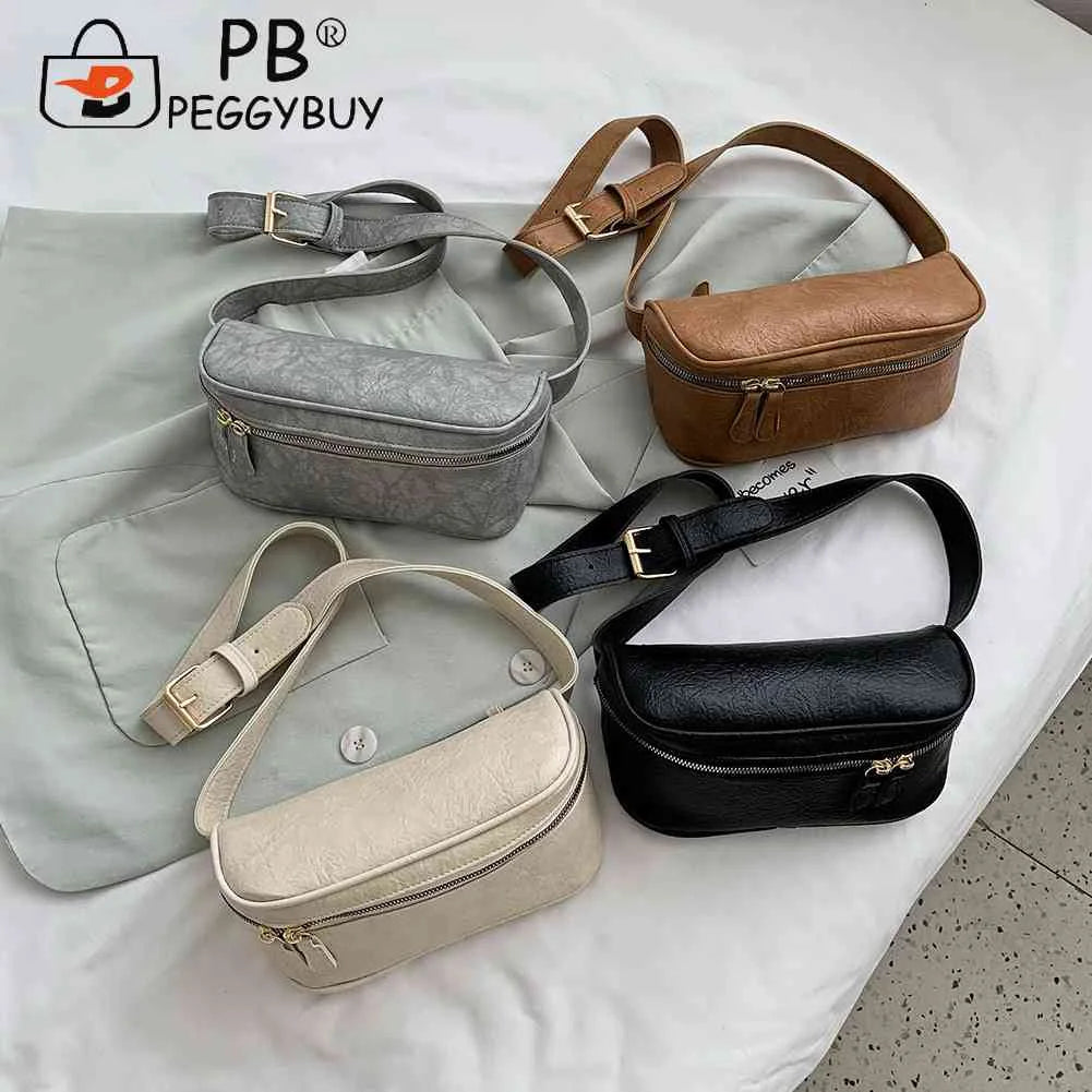 Women PU Leather Zipper Waist Bag Casual Shoulder Crossbody Pack