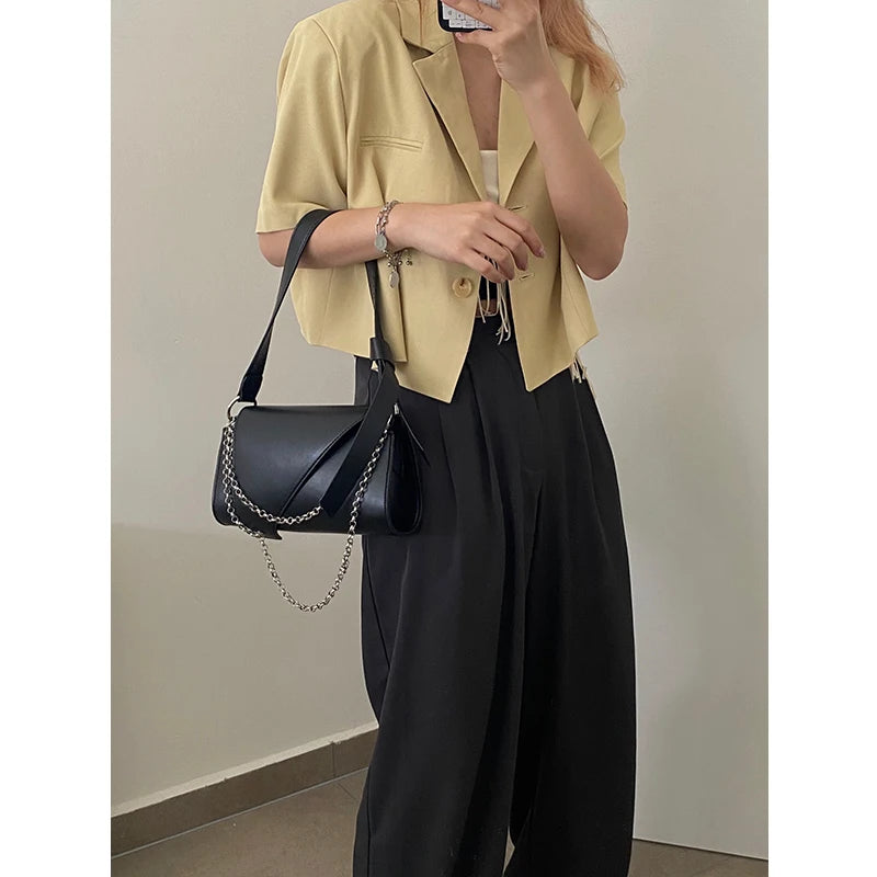 Solid Women Chain Shoulder Bags High PU Leather Ladies Underarm Bag