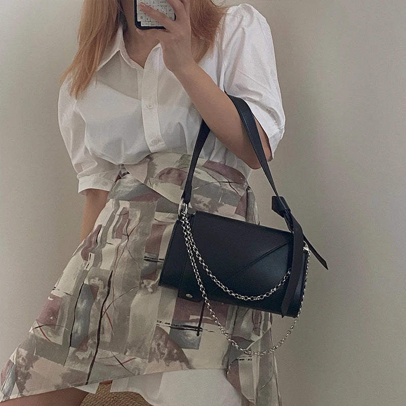 Solid Women Chain Shoulder Bags High PU Leather Ladies Underarm Bag