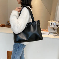 Solid Women Large Capacity Shoulder Handbag Tote Casual PU Leather
