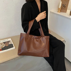 Solid Women Large Capacity Shoulder Handbag Tote Casual PU Leather