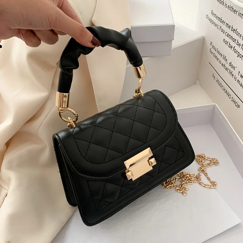 Solid Women Shoulder Bag PU Leather Crossbody Bags Metal Chain Small Handbags