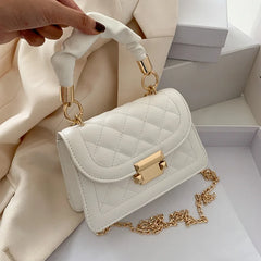 Solid Women Shoulder Bag PU Leather Crossbody Bags Metal Chain Small Handbags