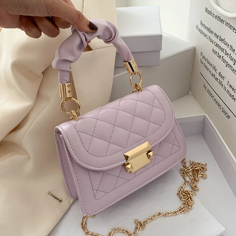 Solid Women Shoulder Bag PU Leather Crossbody Bags Metal Chain Small Handbags
