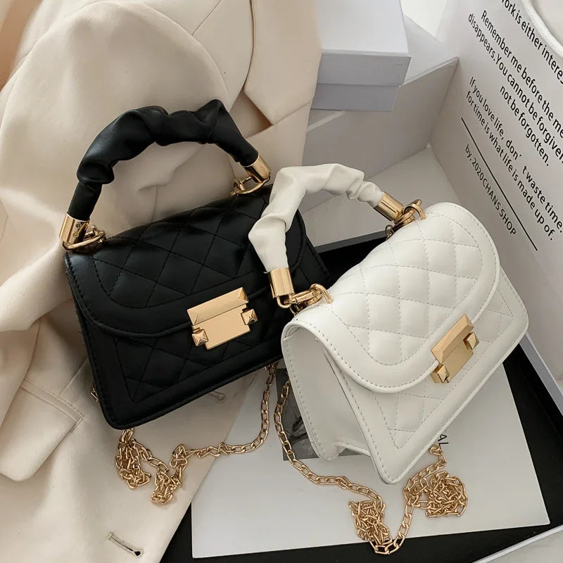 Solid Women Shoulder Bag PU Leather Crossbody Bags Metal Chain Small Handbags