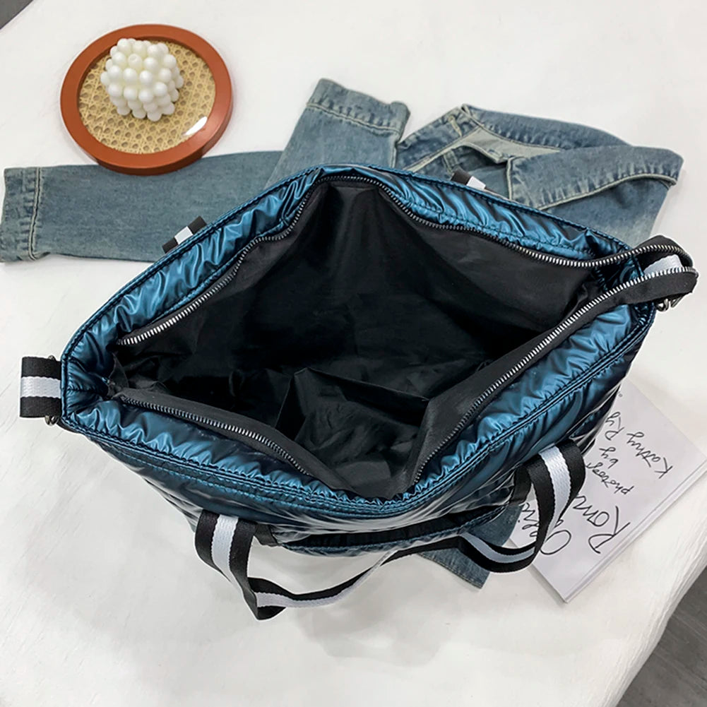 Quilted Shoulder Bag Cartoon Line Handbag Winter Women Shopping Travel Crossbody