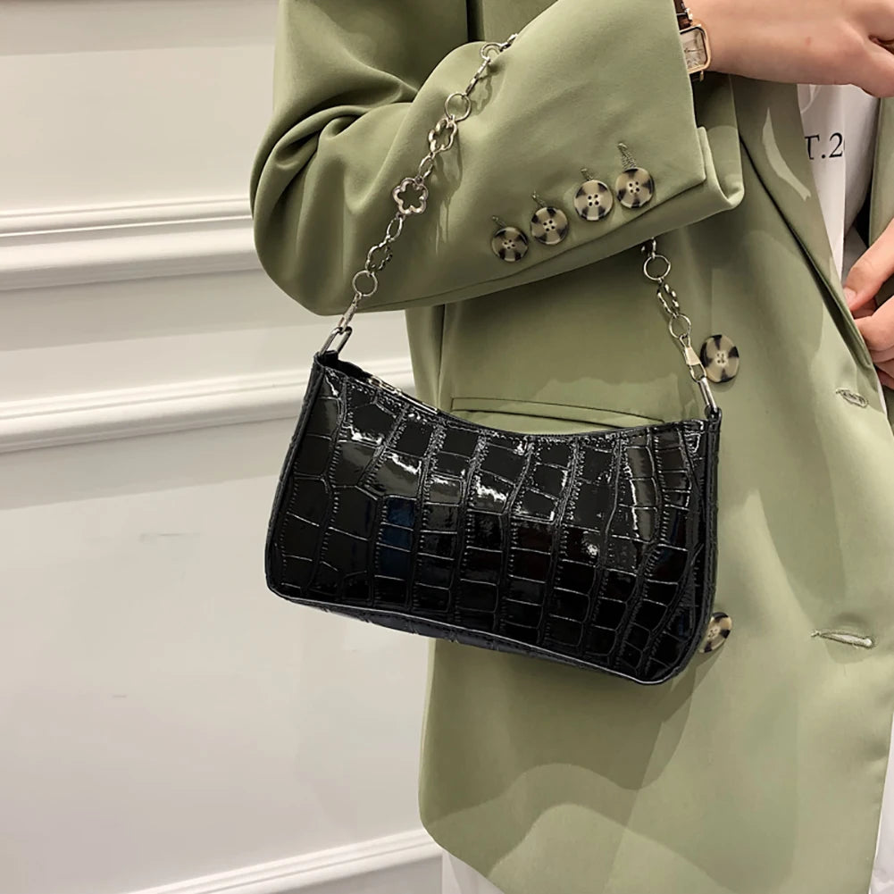 Stone Pattern Shoulder Underarm Bags for Women Retro PU Leather Chain Small Hand