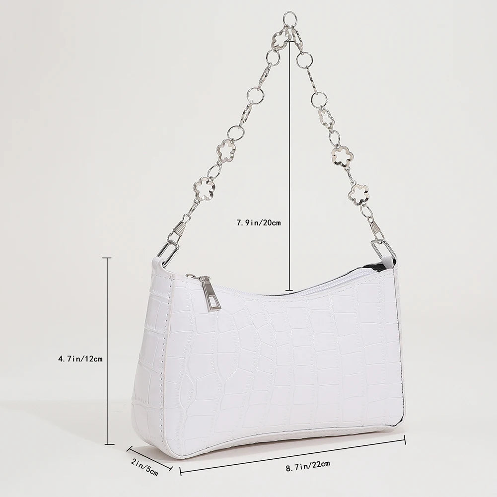 Stone Pattern Shoulder Underarm Bags for Women Retro PU Leather Chain Small Hand