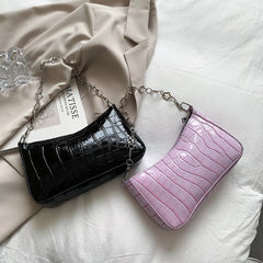 Stone Pattern Shoulder Underarm Bags for Women Retro PU Leather Chain Small Hand