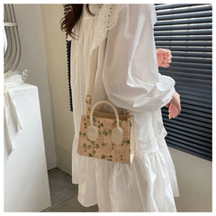 Straw Flower Shoulder Bags Summer Beach Tote Crossbody Bags