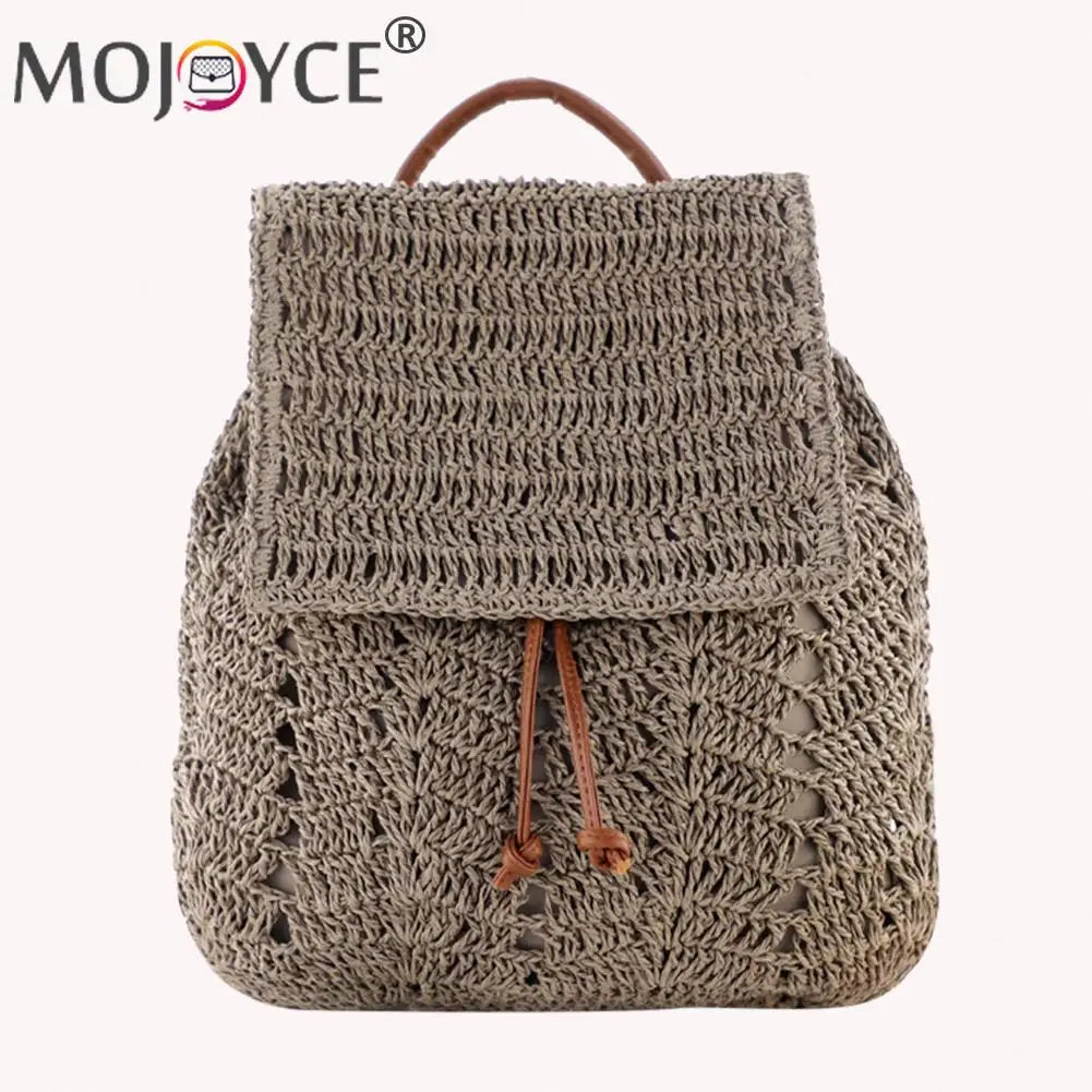 Straw Shoulders Backpack Beach Holiday Purse Bag Travel Hand