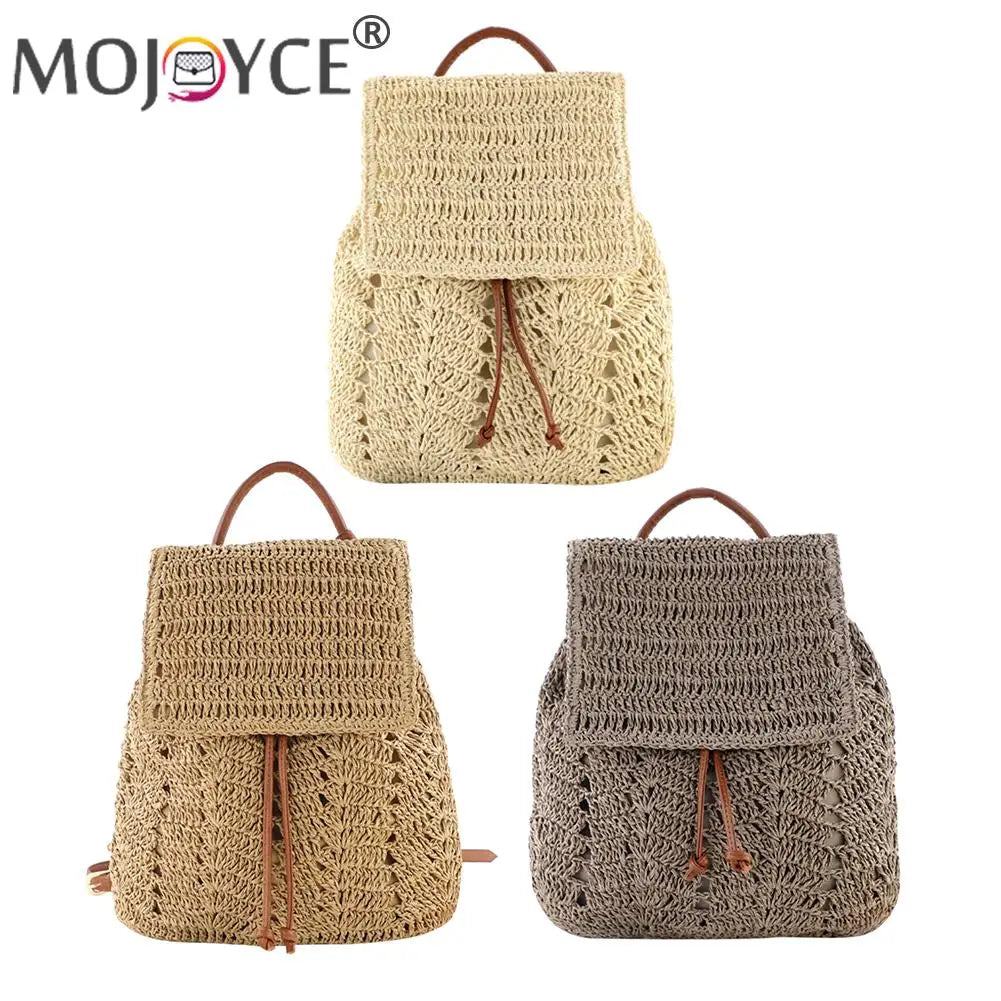 Straw Shoulders Backpack Beach Holiday Purse Bag Travel Hand