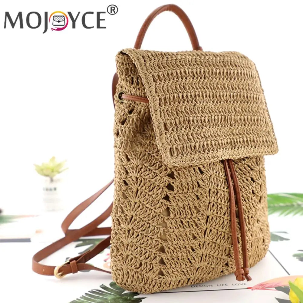 Straw Shoulders Backpack Beach Holiday Purse Bag Travel Hand