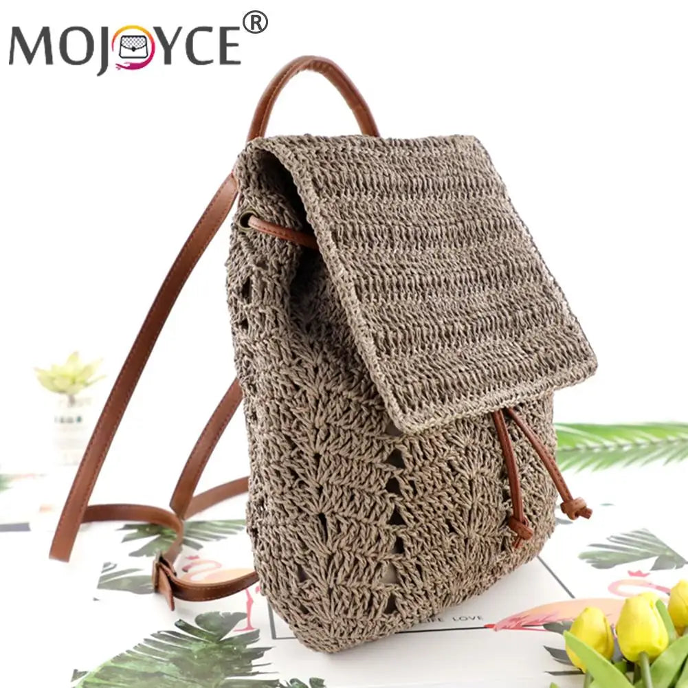 Straw Shoulders Backpack Beach Holiday Purse Bag Travel Hand