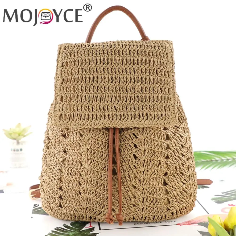 Straw Shoulders Backpack Beach Holiday Purse Bag Travel Hand