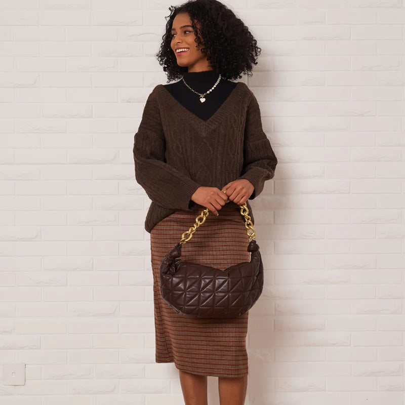 Diamond Lattice Shoulder Bag High Pu Leather Lady Tote
