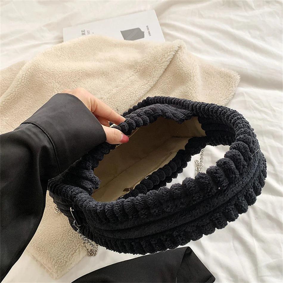 Striped Shoulder Bag Corduroy Tote Handbag Crossbody Spring Female Bag