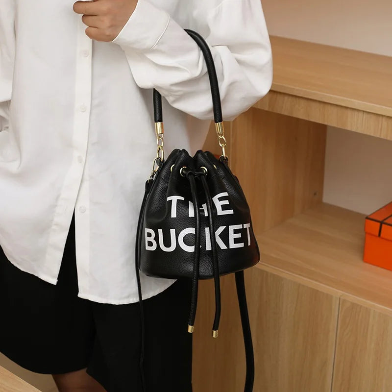 Vintage Drawstring Bucket Bag Women's Crossbody Shoulder Purse
