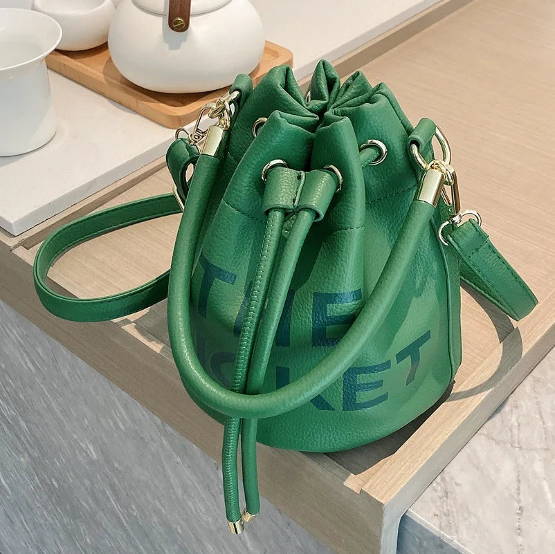 Vintage Drawstring Bucket Bag Women's Crossbody Shoulder Purse