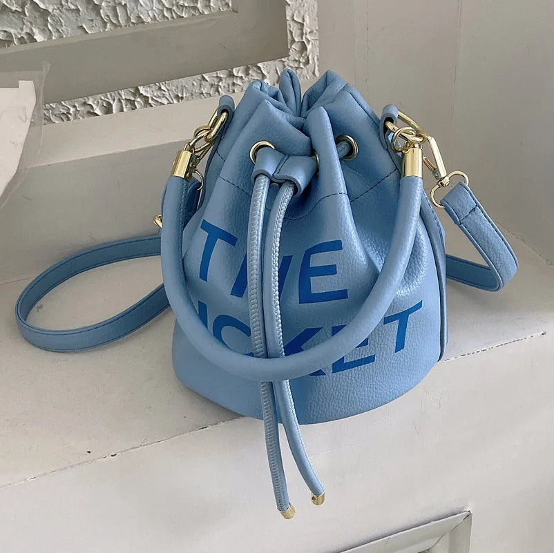 Vintage Drawstring Bucket Bag Women's Crossbody Shoulder Purse