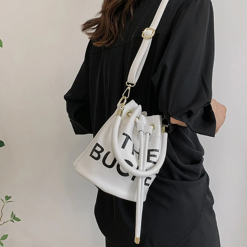 Vintage Drawstring Bucket Bag Women's Crossbody Shoulder Purse