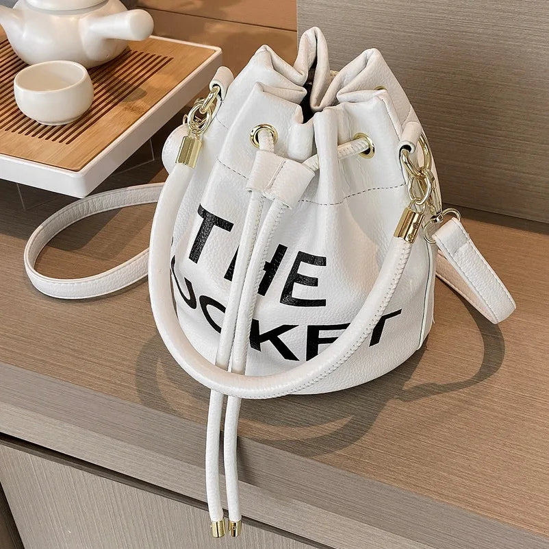 Vintage Drawstring Bucket Bag Women's Crossbody Shoulder Purse