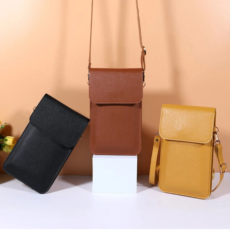 Women's Leather Wallet Crossbody Phone Bag with Touch Screen