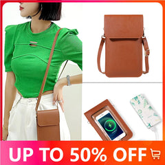 Women's Leather Wallet Crossbody Phone Bag with Touch Screen