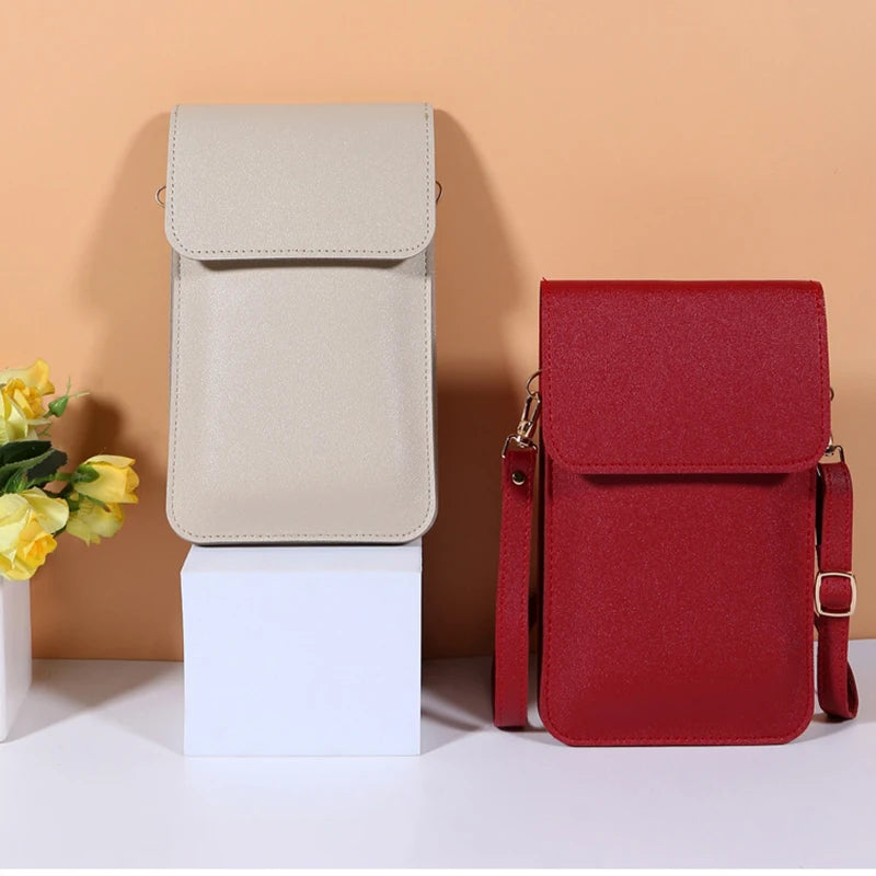 Women's Leather Wallet Crossbody Phone Bag with Touch Screen