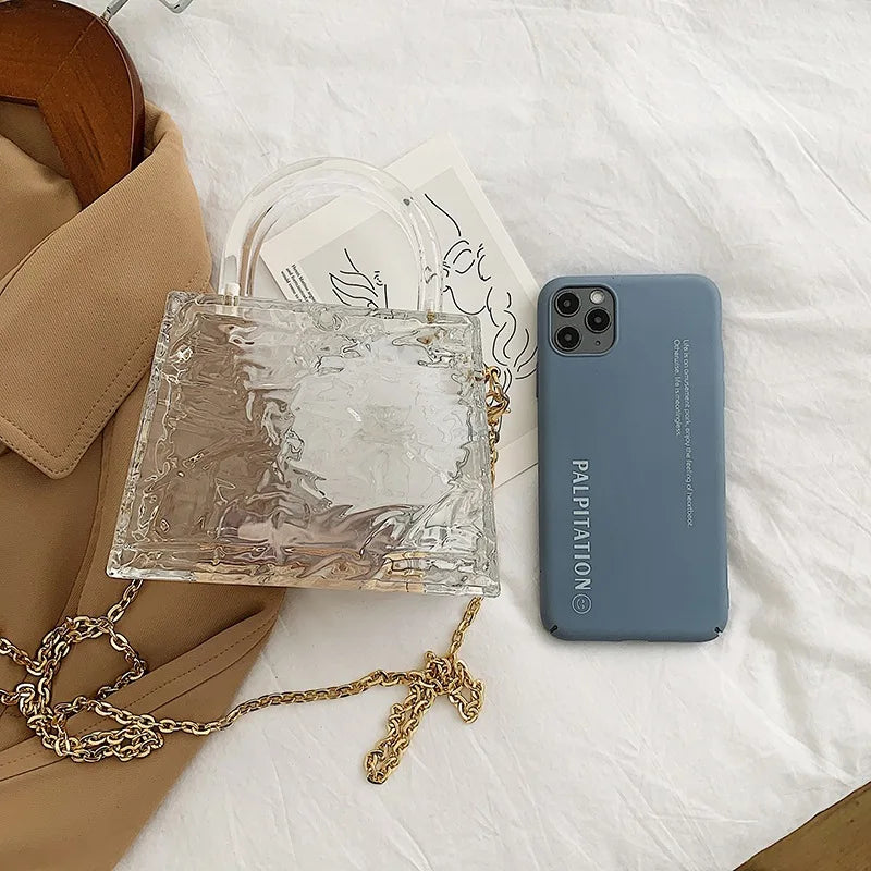 Clear Acrylic Box Women Handbags PVC Shoulder Crossbody Bags Evening Clutch