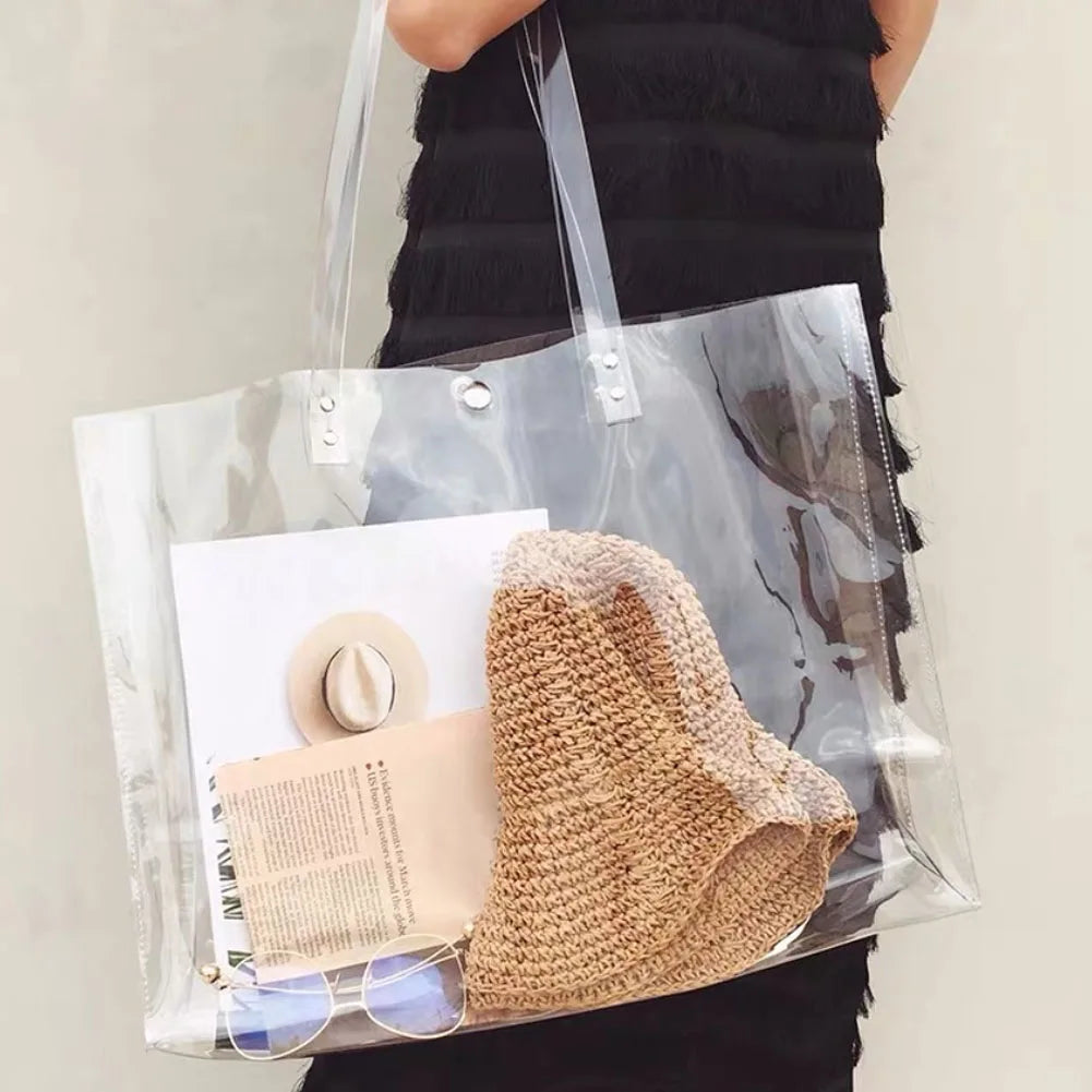 Clear PVC Shoulder Bag for Women Large Tote Crystal Handbag