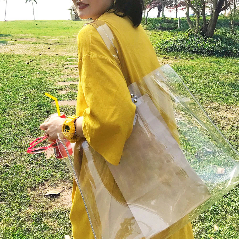 Clear PVC Shoulder Bag for Women Large Tote Crystal Handbag